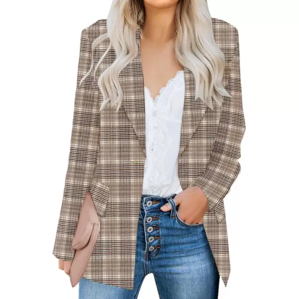 luvamia Womens Casual Long Sleeve Lapel Button Slim Work Office Blazer JacketB Plaid Brown