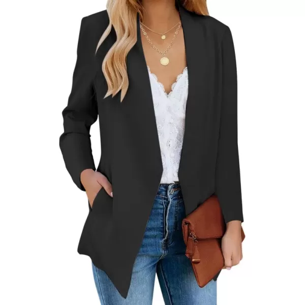 luvamia Womens Casual Long Sleeve Lapel Button Slim Work Office Blazer JacketC Black