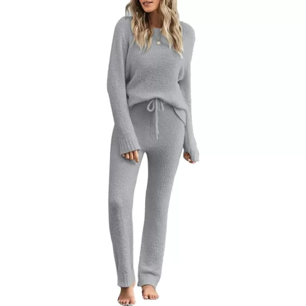 luvamia Womens Casual Pajama Set Fuzzy Fleece Knitted Long Sleeve Pj LoungewearA1 Grey