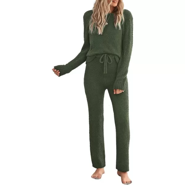 luvamia Womens Casual Pajama Set Fuzzy Fleece Knitted Long Sleeve Pj LoungewearArmy Green