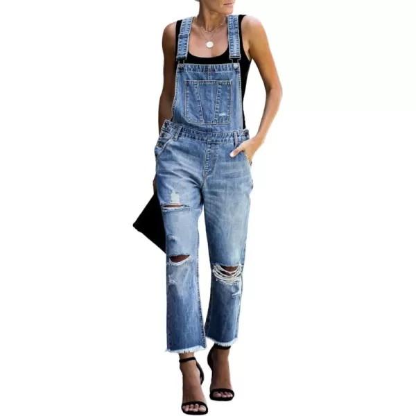 luvamia Womens Casual Stretch Adjustable Denim Bib Overalls Jeans Pants JumpsuitsB Blue Tides