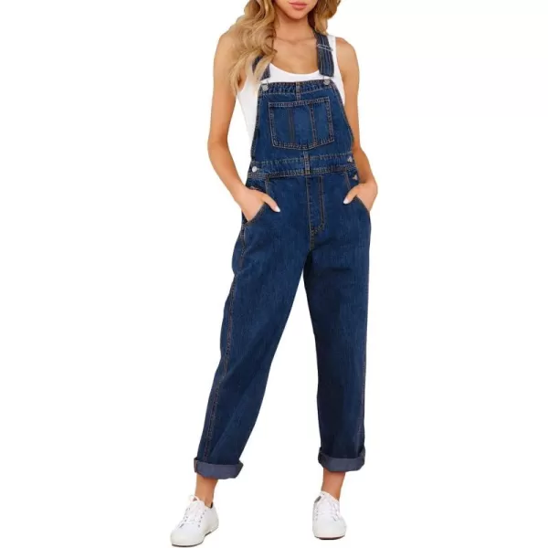 luvamia Womens Casual Stretch Adjustable Denim Bib Overalls Jeans Pants JumpsuitsB Nightfall Blue