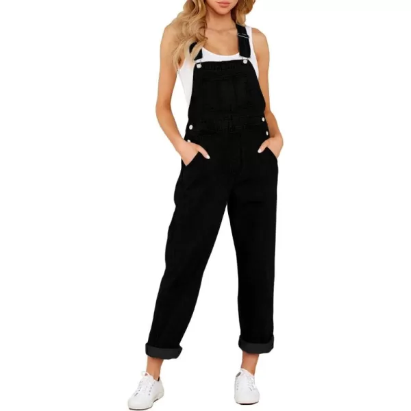 luvamia Womens Casual Stretch Adjustable Denim Bib Overalls Jeans Pants JumpsuitsB Warm Onyx Black