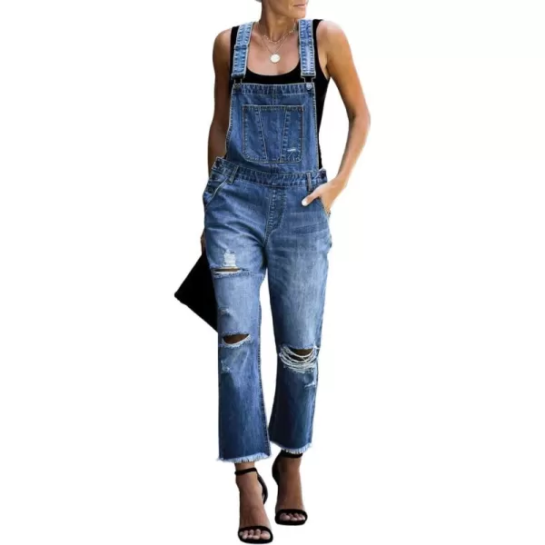 luvamia Womens Casual Stretch Adjustable Denim Bib Overalls Jeans Pants JumpsuitsB1 Nightfall Blue