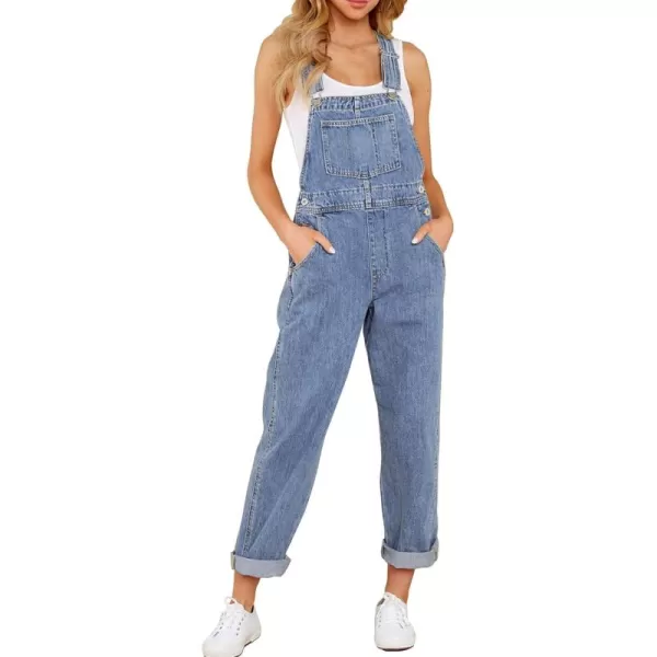 luvamia Womens Casual Stretch Adjustable Denim Bib Overalls Jeans Pants JumpsuitsBlue Mist