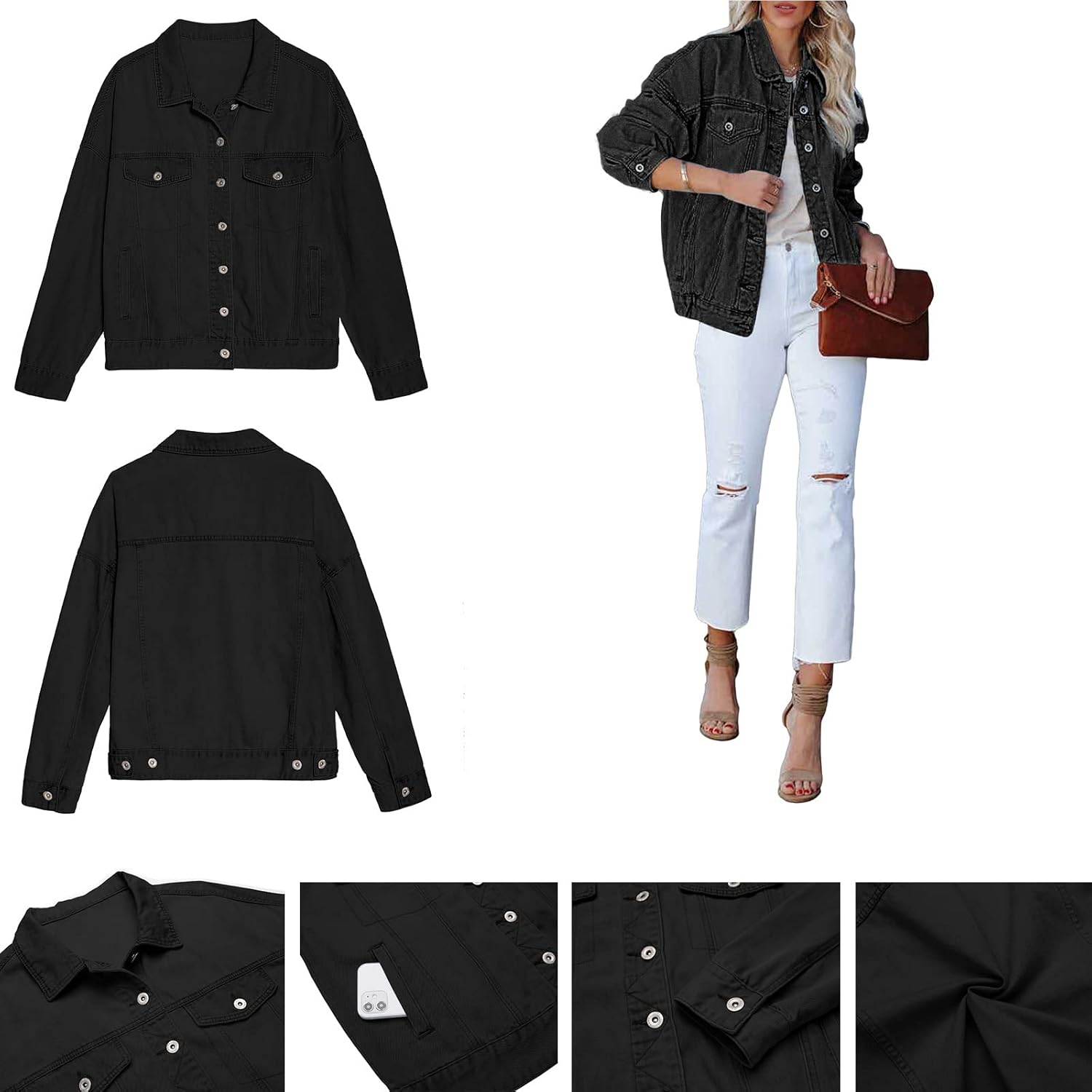 luvamia Womens Jean Jacket Oversized Boyfriend Trucker Denim Jackets for Women ShacketC Vintage Black