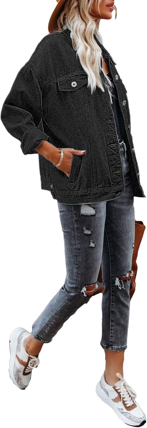 luvamia Womens Jean Jacket Oversized Boyfriend Trucker Denim Jackets for Women ShacketC Vintage Black