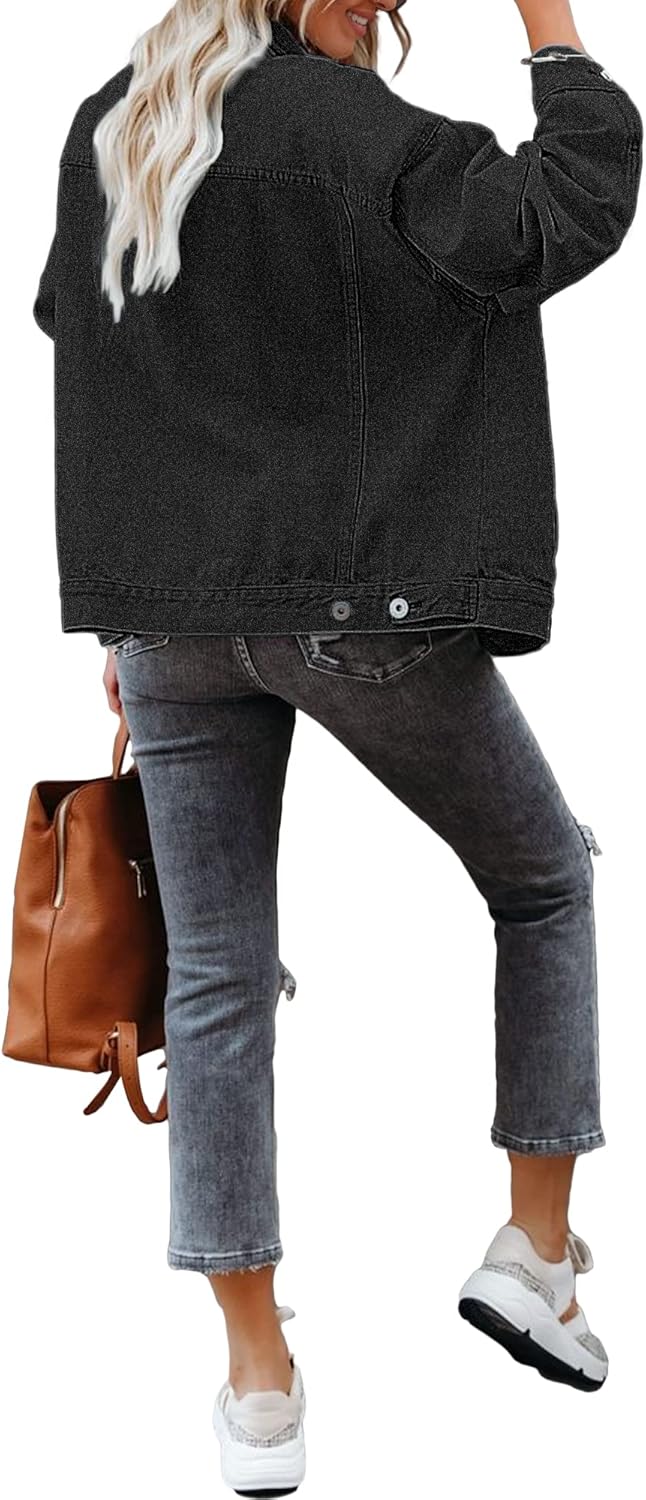 luvamia Womens Jean Jacket Oversized Boyfriend Trucker Denim Jackets for Women ShacketC Vintage Black