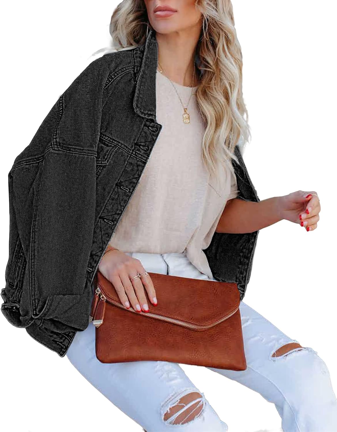 luvamia Womens Jean Jacket Oversized Boyfriend Trucker Denim Jackets for Women ShacketC Vintage Black