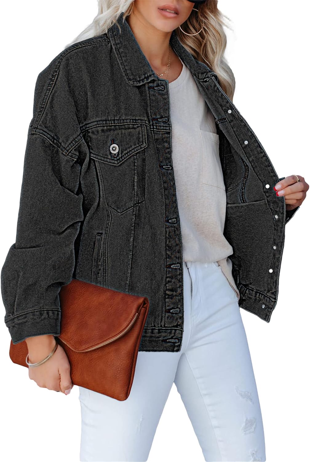 luvamia Womens Jean Jacket Oversized Boyfriend Trucker Denim Jackets for Women ShacketC Vintage Black