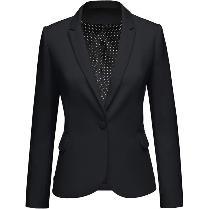 imageluvamia Womens Long Sleeve Formal Notch Lapel Button Down Blazer Pockets JacketA New Blackone Button