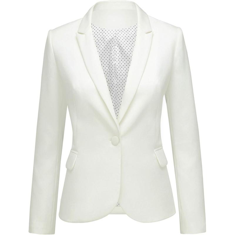 imageluvamia Womens Long Sleeve Formal Notch Lapel Button Down Blazer Pockets JacketBrilliant White