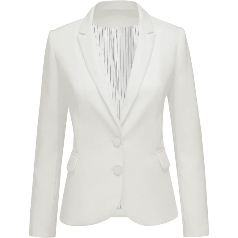 imageluvamia Womens Long Sleeve Formal Notch Lapel Button Down Blazer Pockets JacketBrilliant White W Striped Lining