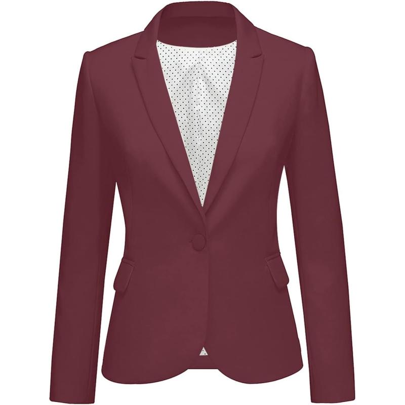 imageluvamia Womens Long Sleeve Formal Notch Lapel Button Down Blazer Pockets JacketCabernet Port