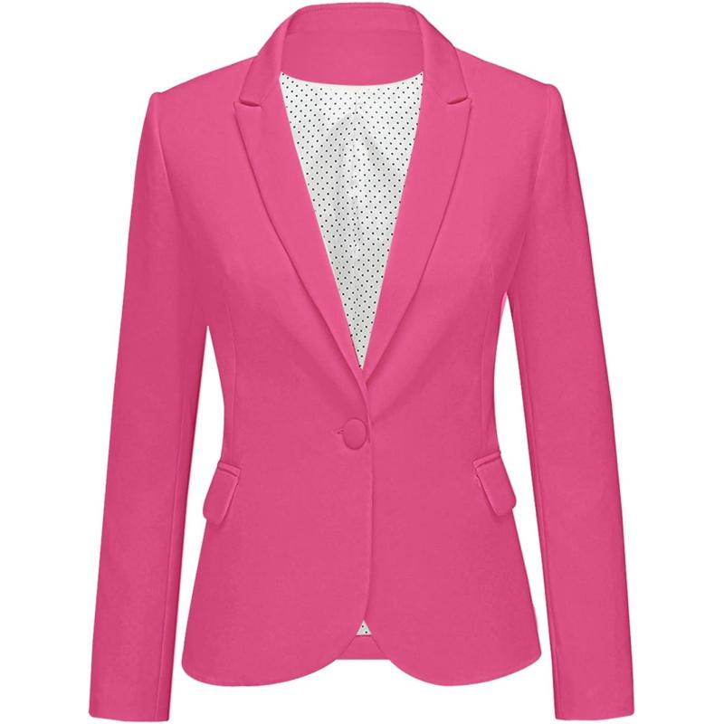 imageluvamia Womens Long Sleeve Formal Notch Lapel Button Down Blazer Pockets JacketHot Pink