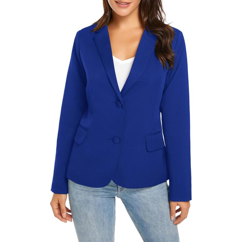 imageluvamia Womens Long Sleeve Formal Notch Lapel Button Down Blazer Pockets JacketLapis Blue W Striped Lining