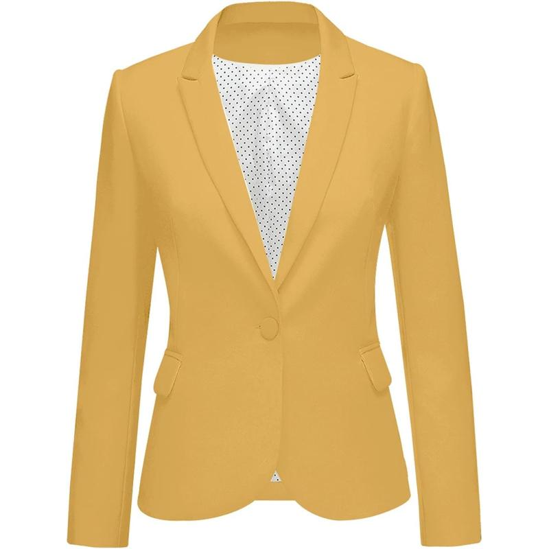 imageluvamia Womens Long Sleeve Formal Notch Lapel Button Down Blazer Pockets JacketNugget Gold