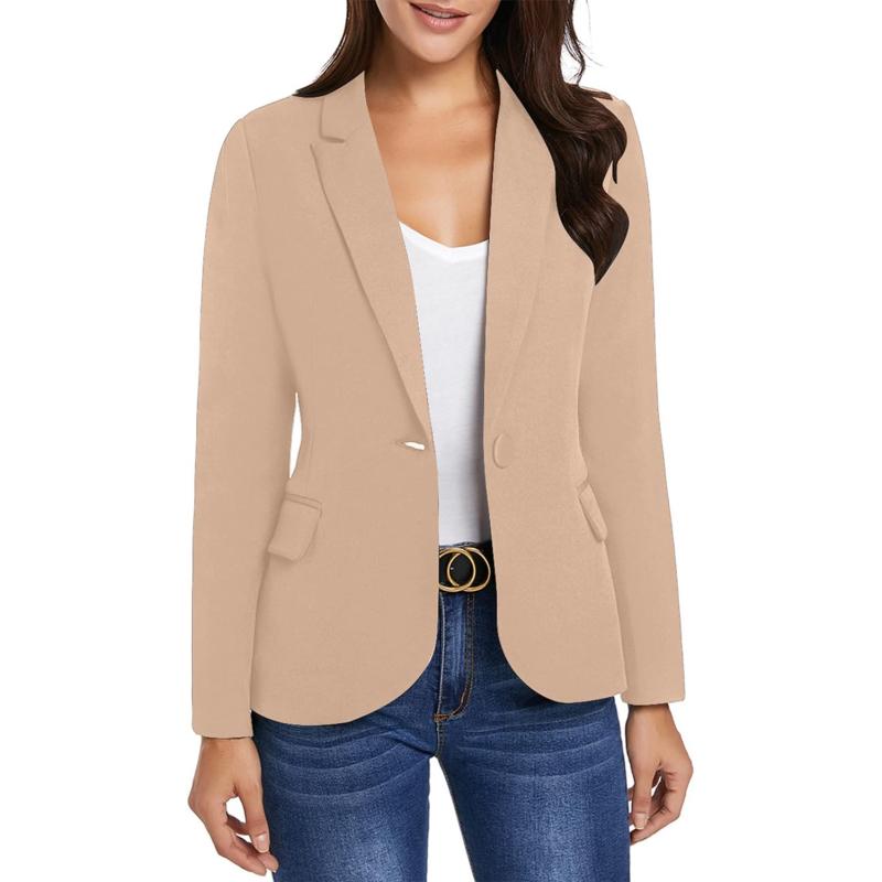 imageluvamia Womens Long Sleeve Formal Notch Lapel Button Down Blazer Pockets JacketSienna Sand
