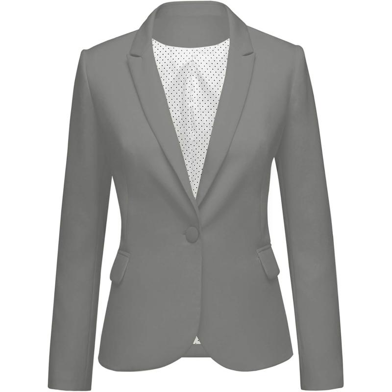 imageluvamia Womens Long Sleeve Formal Notch Lapel Button Down Blazer Pockets JacketSteel Gray