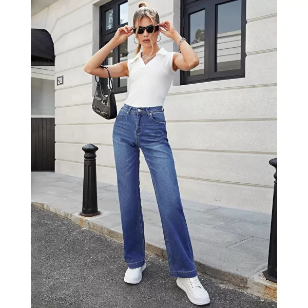 luvamia 2024 Wide Leg Jeans for Women High Waist Stretchy Classic Baggy Flare Jeans Denim PantsClassic Blue