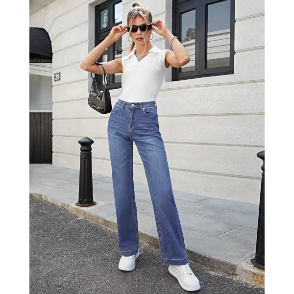 luvamia 2024 Wide Leg Jeans for Women High Waist Stretchy Classic Baggy Flare Jeans Denim PantsNightfall Dark Wash