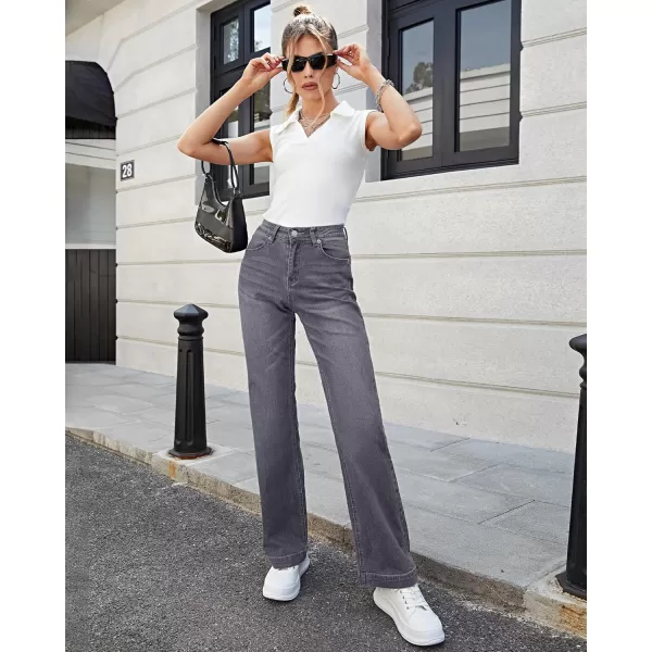 luvamia 2024 Wide Leg Jeans for Women High Waist Stretchy Classic Baggy Flare Jeans Denim PantsSmoked Gray