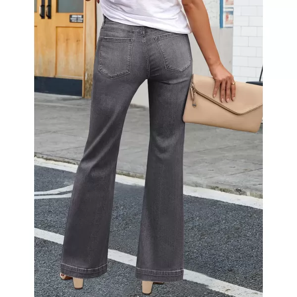 luvamia 2024 Wide Leg Jeans for Women High Waist Stretchy Classic Baggy Flare Jeans Denim PantsSmoked Gray