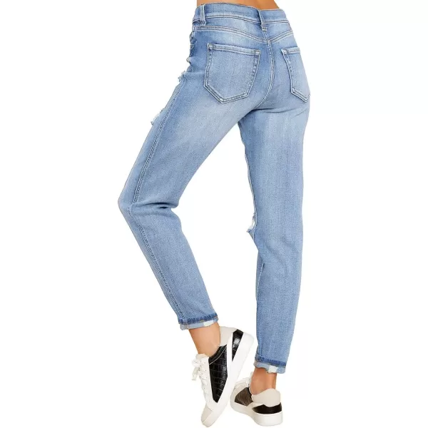 luvamia Boyfriend Jeans for Women Stretch High Waisted Ripped Distressed Mom Jeans Slim Denim PantsA Nightfall Blue