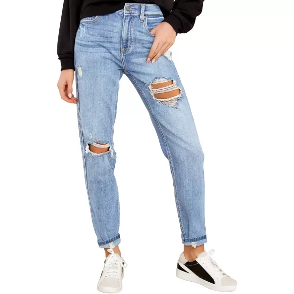 luvamia Boyfriend Jeans for Women Stretch High Waisted Ripped Distressed Mom Jeans Slim Denim PantsA Nightfall Blue