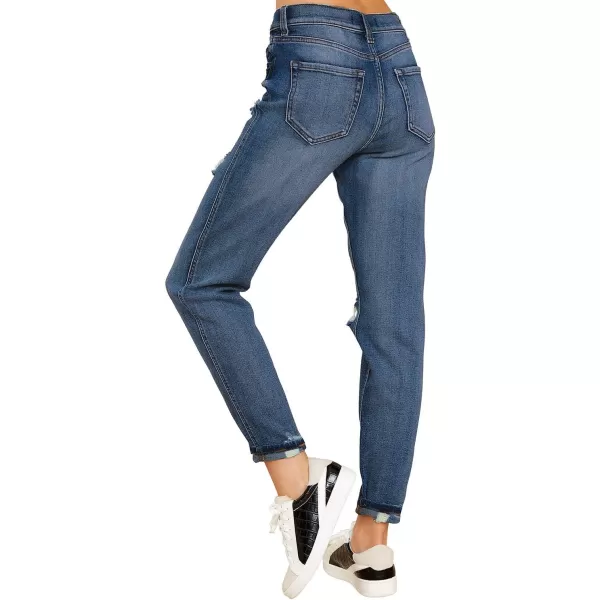 luvamia Boyfriend Jeans for Women Stretch High Waisted Ripped Distressed Mom Jeans Slim Denim PantsA Timeless Blue