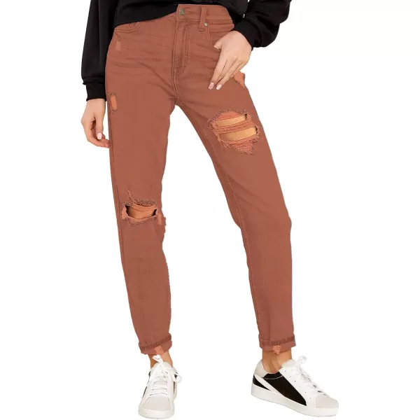 luvamia Boyfriend Jeans for Women Stretch High Waisted Ripped Distressed Mom Jeans Slim Denim PantsA1 Amber Brown