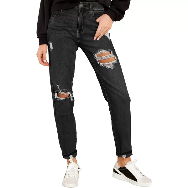 luvamia Boyfriend Jeans for Women Stretch High Waisted Ripped Distressed Mom Jeans Slim Denim PantsA1 Black Pepper