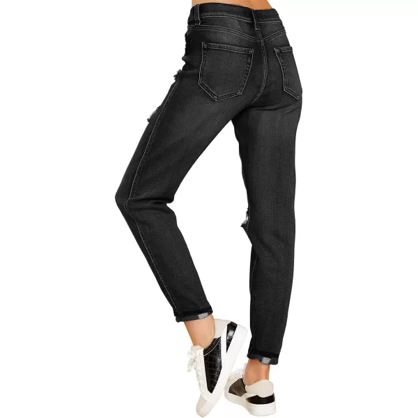 luvamia Boyfriend Jeans for Women Stretch High Waisted Ripped Distressed Mom Jeans Slim Denim PantsA1 Black Pepper