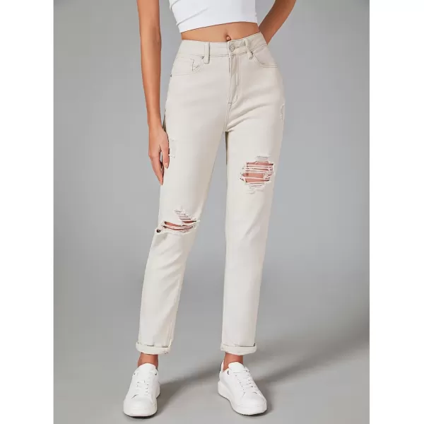 luvamia Boyfriend Jeans for Women Stretch High Waisted Ripped Distressed Mom Jeans Slim Denim PantsA1 Cream