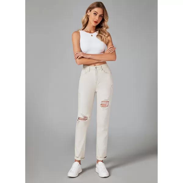 luvamia Boyfriend Jeans for Women Stretch High Waisted Ripped Distressed Mom Jeans Slim Denim PantsA1 Cream