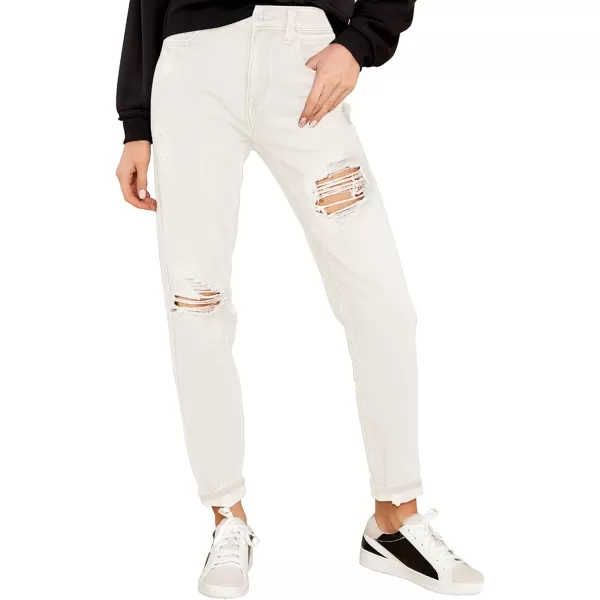 luvamia Boyfriend Jeans for Women Stretch High Waisted Ripped Distressed Mom Jeans Slim Denim PantsA1 Cream