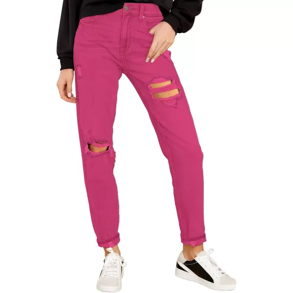 luvamia Boyfriend Jeans for Women Stretch High Waisted Ripped Distressed Mom Jeans Slim Denim PantsA1 Hot Pink