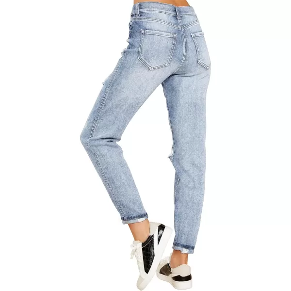 luvamia Boyfriend Jeans for Women Stretch High Waisted Ripped Distressed Mom Jeans Slim Denim PantsA1 Roadknight Blue