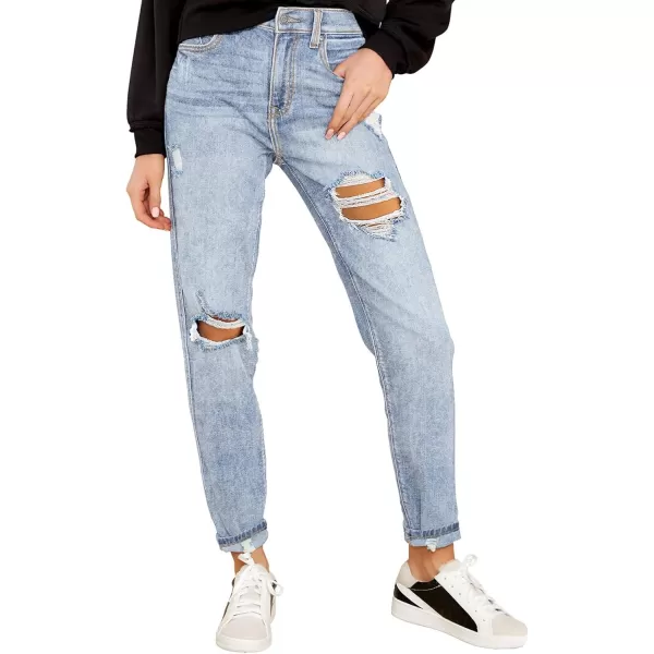 luvamia Boyfriend Jeans for Women Stretch High Waisted Ripped Distressed Mom Jeans Slim Denim PantsA1 Roadknight Blue