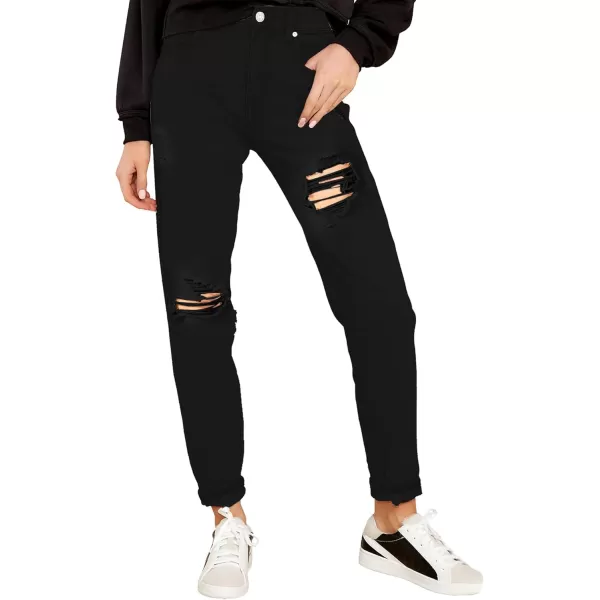 luvamia Boyfriend Jeans for Women Stretch High Waisted Ripped Distressed Mom Jeans Slim Denim PantsA1 True Black