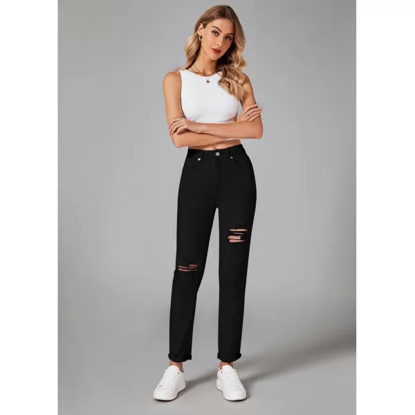 luvamia Boyfriend Jeans for Women Stretch High Waisted Ripped Distressed Mom Jeans Slim Denim PantsA1 True Black