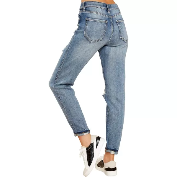 luvamia Boyfriend Jeans for Women Stretch High Waisted Ripped Distressed Mom Jeans Slim Denim PantsO Denim Blue