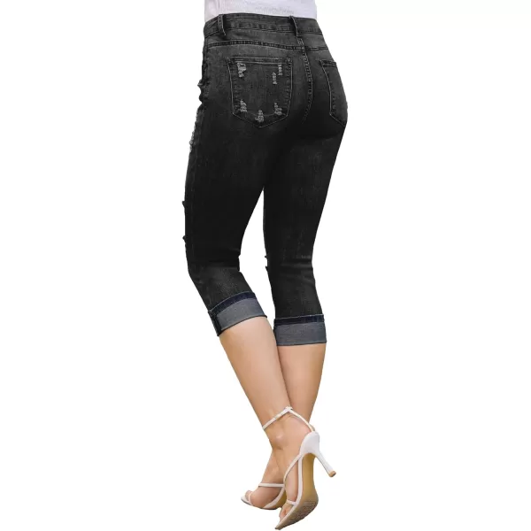 luvamia Capri Jeans for Women Stretch High Waisted Distressed Denim Capris Ripped Skinny Cropped PantsBlack