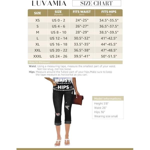 luvamia Capri Jeans for Women Stretch High Waisted Distressed Denim Capris Ripped Skinny Cropped PantsBlack