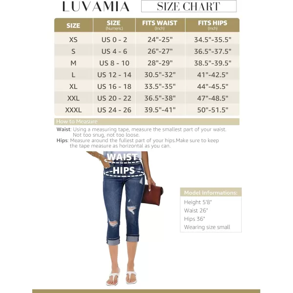 luvamia Capri Jeans for Women Stretch High Waisted Distressed Denim Capris Ripped Skinny Cropped PantsClassic Blue