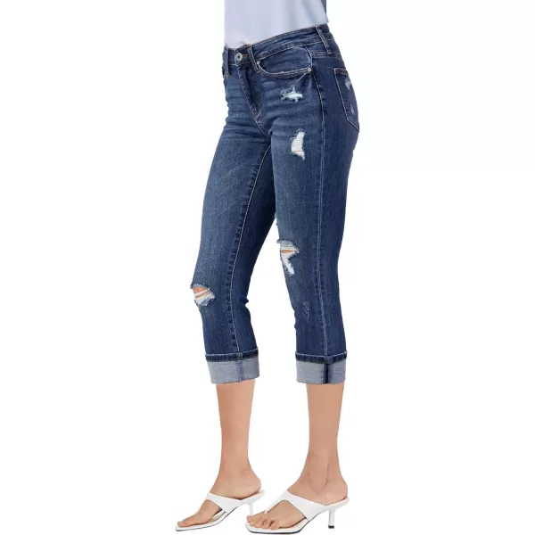 luvamia Capri Jeans for Women Stretch High Waisted Distressed Denim Capris Ripped Skinny Cropped PantsClassic Blue