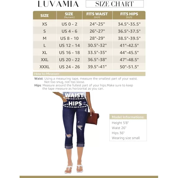 luvamia Capri Jeans for Women Stretch High Waisted Distressed Denim Capris Ripped Skinny Cropped PantsCobalt Night Blue