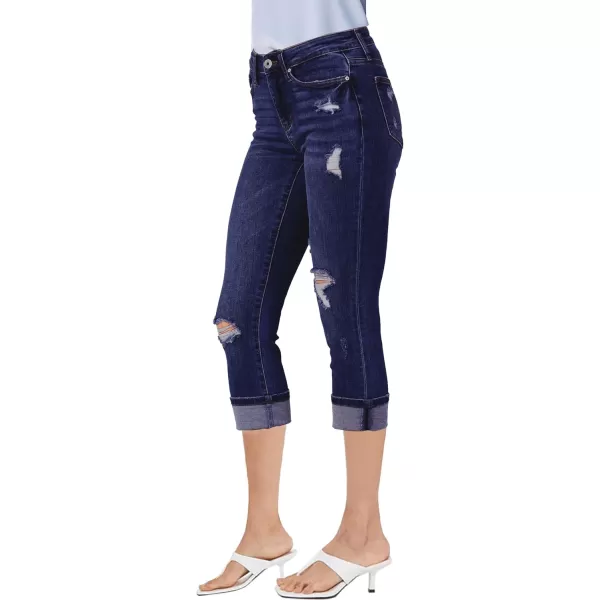 luvamia Capri Jeans for Women Stretch High Waisted Distressed Denim Capris Ripped Skinny Cropped PantsCobalt Night Blue