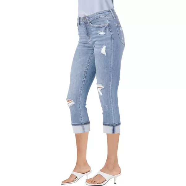 luvamia Capri Jeans for Women Stretch High Waisted Distressed Denim Capris Ripped Skinny Cropped PantsCool Blue