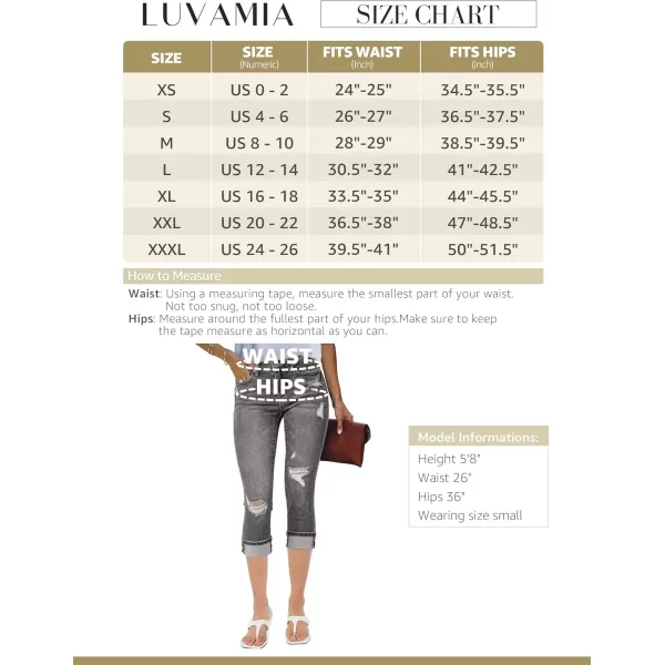 luvamia Capri Jeans for Women Stretch High Waisted Distressed Denim Capris Ripped Skinny Cropped PantsGray
